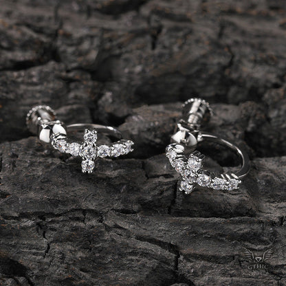 Simple Cross Zircon Brass Stud Earrings