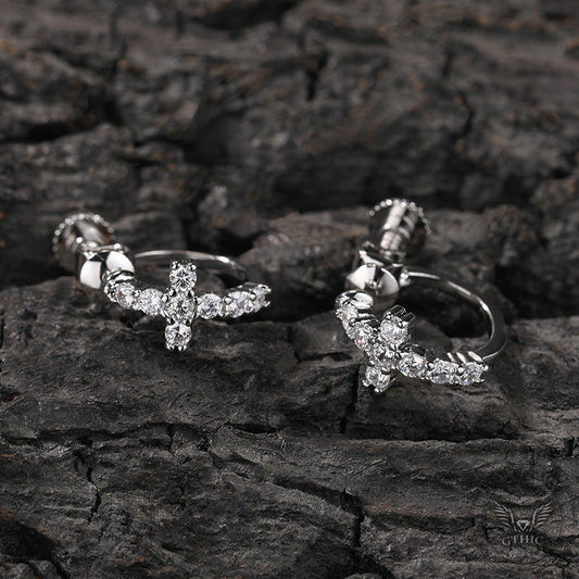 Simple Cross Zircon Brass Stud Earrings