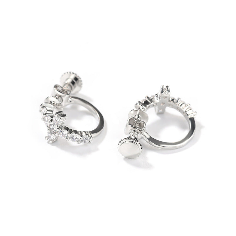 Simple Cross Zircon Brass Stud Earrings
