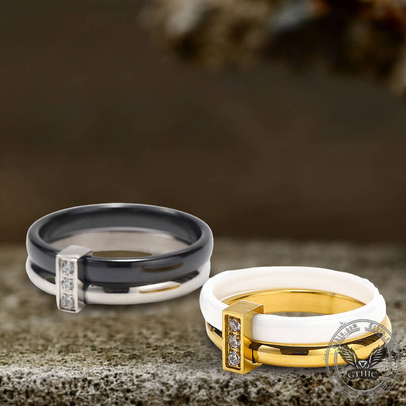 Simple Double Layer Ceramic Zircon Ring