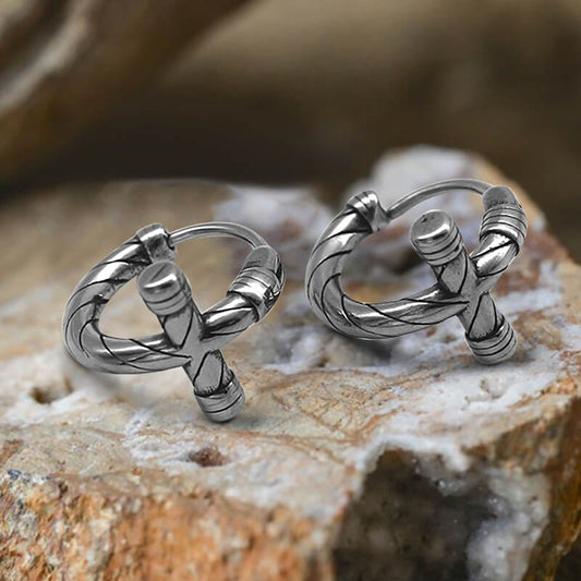 Simple Lines Stainless Steel Cross Hoop Earrings