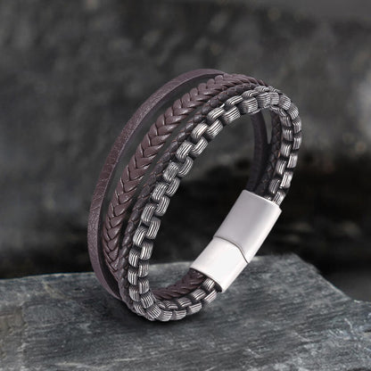 Simple Multi-layer Braided Stainless Steel Bracelet
