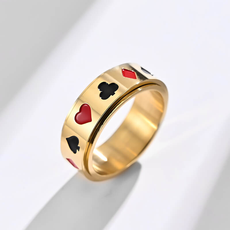 Simple Playing Card Pattern Stainless Steel Spinner Ring