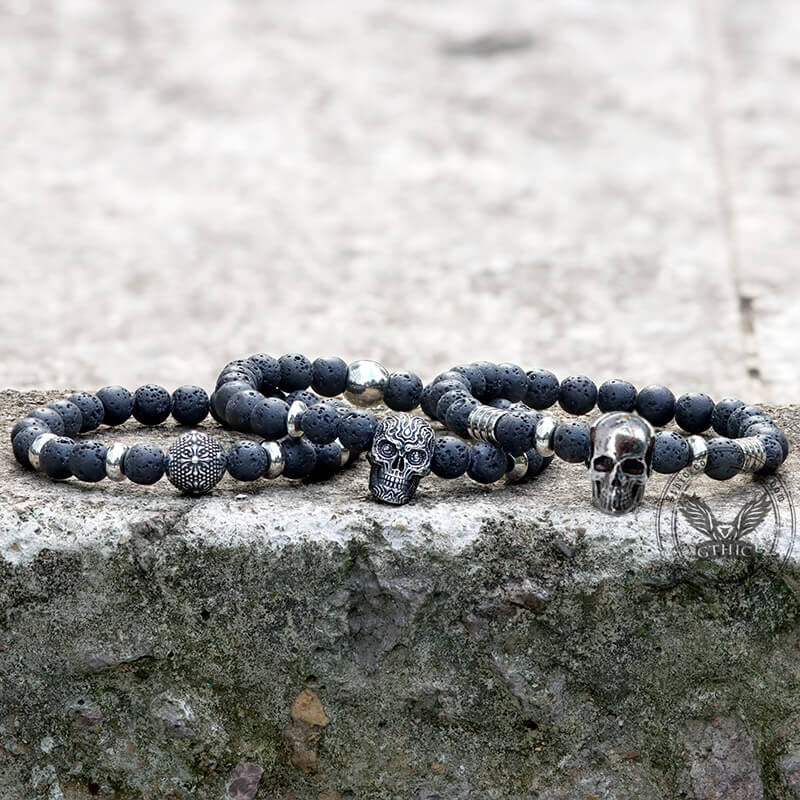 Simple Skull Volcanic Rock Stainless Steel Bracelet