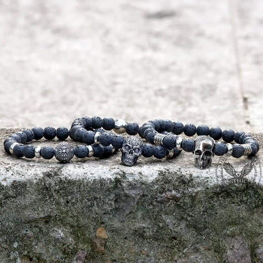 Simple Skull Volcanic Rock Stainless Steel Bracelet