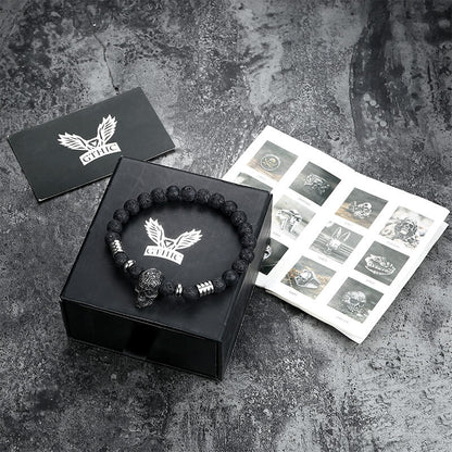 Simple Skull Volcanic Rock Stainless Steel Bracelet