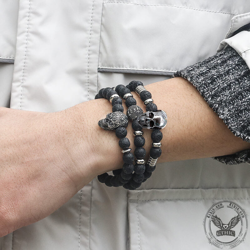 Simple Skull Volcanic Rock Stainless Steel Bracelet