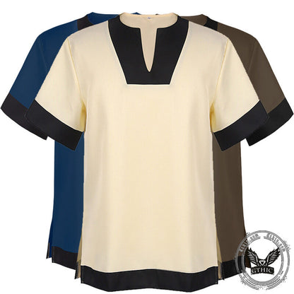 Simple Solid Color Slit Medieval Shirt