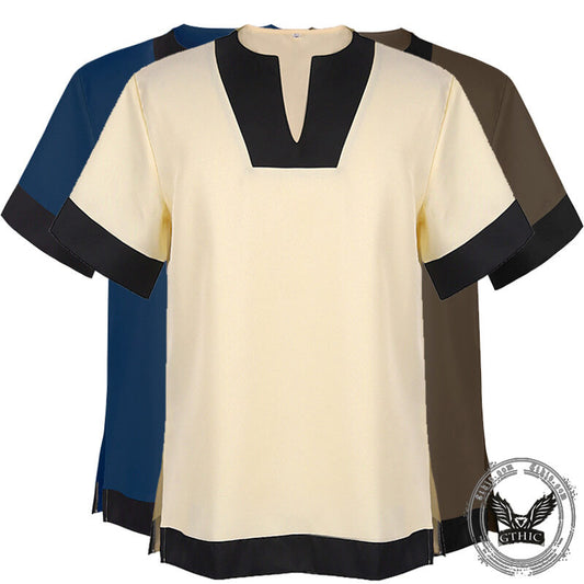 Simple Solid Color Slit Medieval Shirt