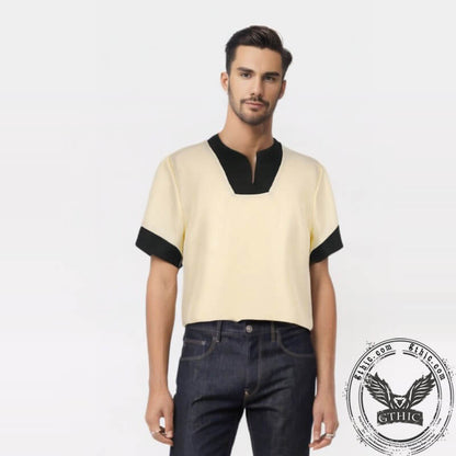Simple Solid Color Slit Medieval Shirt