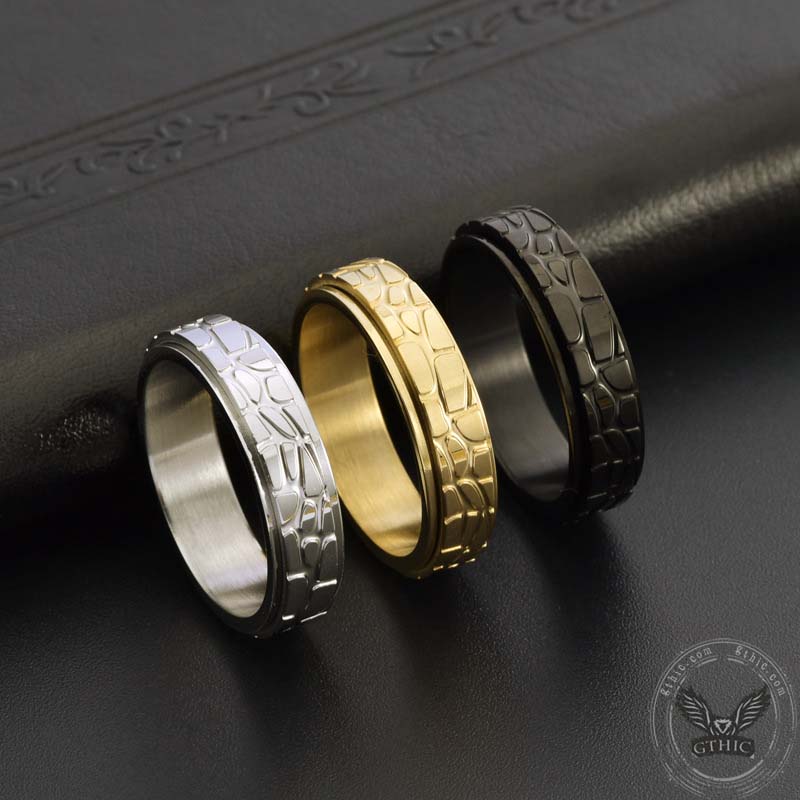 Simple Stone Texture Stainless Steel Spinner Ring