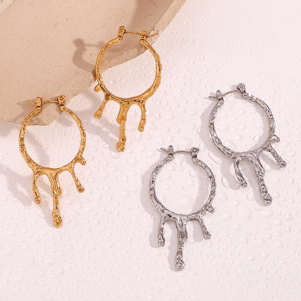 Simple Water Drop Shape Stainless Steel Retro Earrings