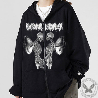 Skull Butterfly Polyester Hoodie Coat