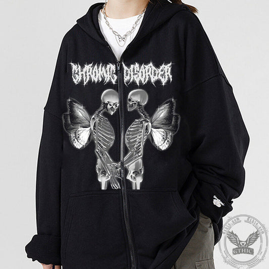 Skull Butterfly Polyester Hoodie Coat
