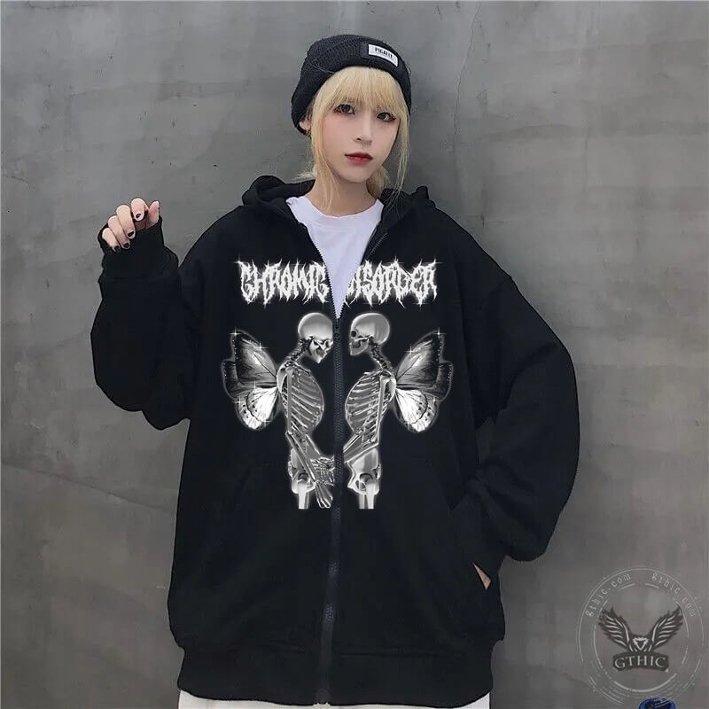 Skull Butterfly Polyester Hoodie Coat