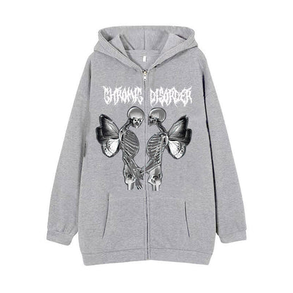 Skull Butterfly Polyester Hoodie Coat