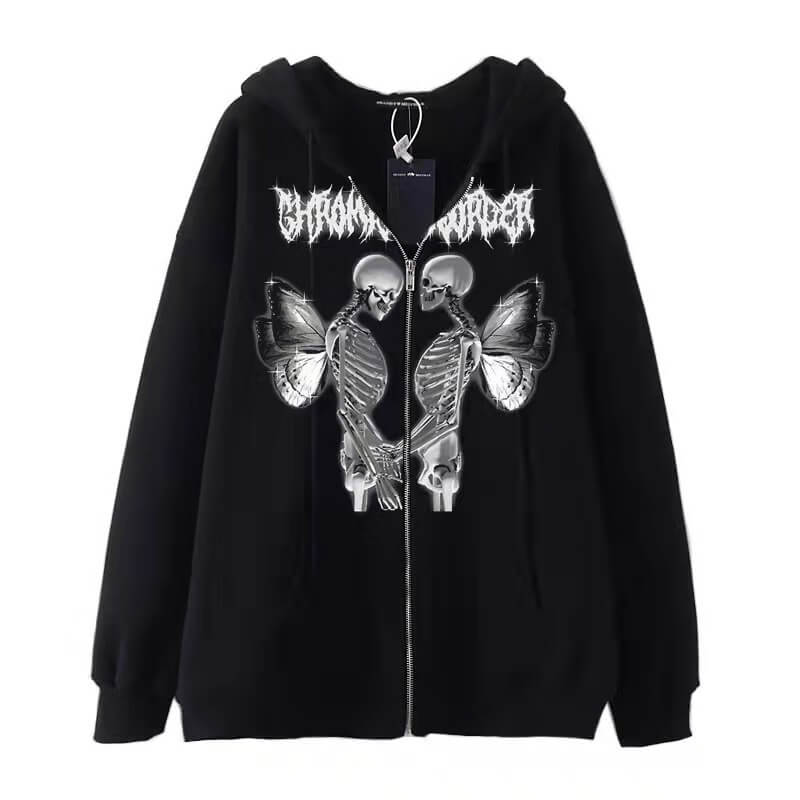 Skull Butterfly Polyester Hoodie Coat