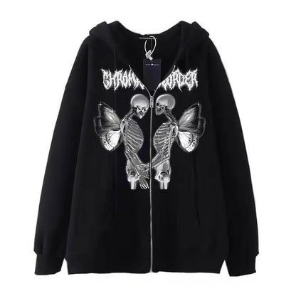 Skull Butterfly Polyester Hoodie Coat
