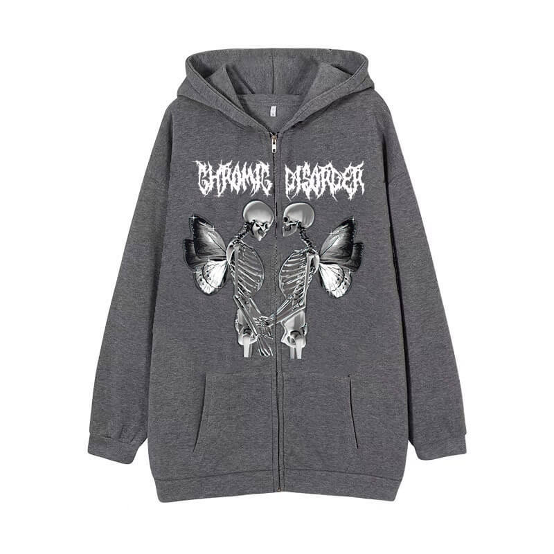 Skull Butterfly Polyester Hoodie Coat