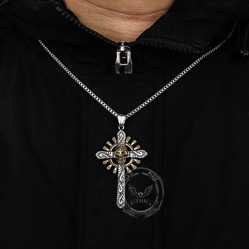 Skull Cross Stainless Steel Pendant Necklace