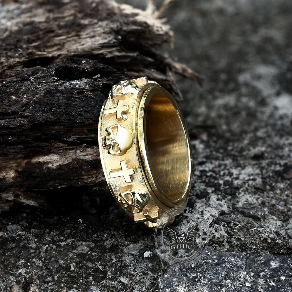 Skull Cross Stainless Steel Spinner Ring