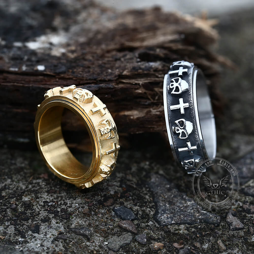 Skull Cross Stainless Steel Spinner Ring