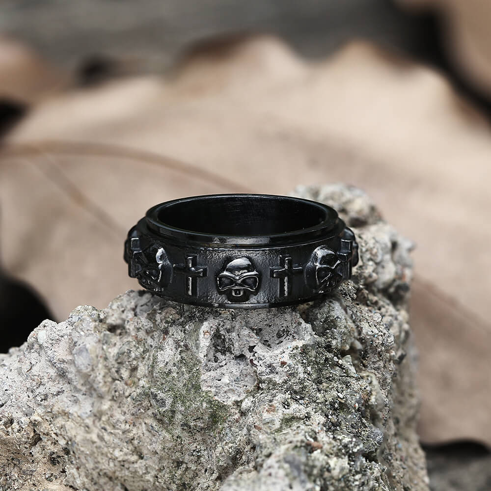 Skull Cross Stainless Steel Spinner Ring