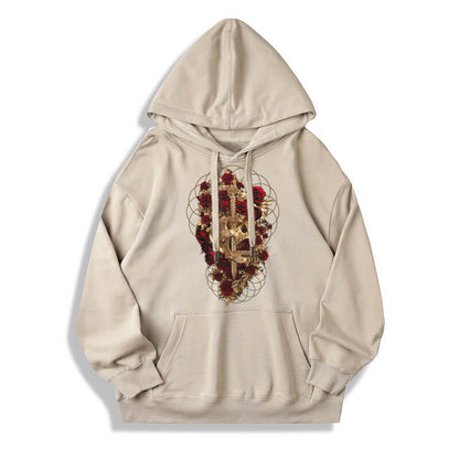 Skull Dagger Rose Cotton Pullover Hoodie