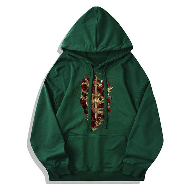 Skull Dagger Rose Cotton Pullover Hoodie