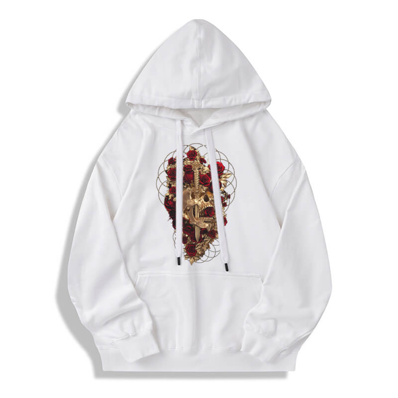 Skull Dagger Rose Cotton Pullover Hoodie