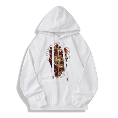 Skull Dagger Rose Cotton Pullover Hoodie