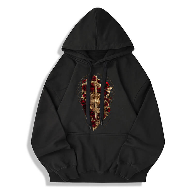 Skull Dagger Rose Cotton Pullover Hoodie