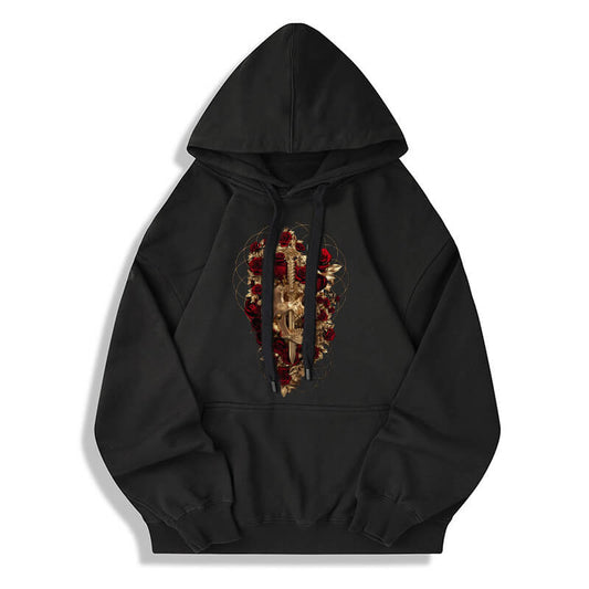 Skull Dagger Rose Cotton Pullover Hoodie