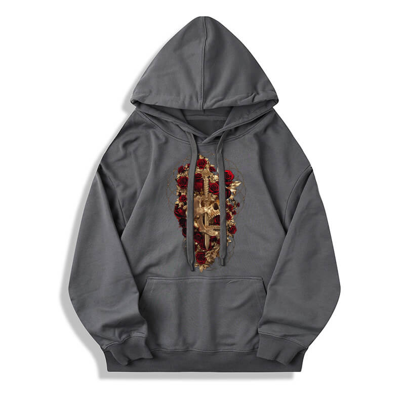 Skull Dagger Rose Cotton Pullover Hoodie