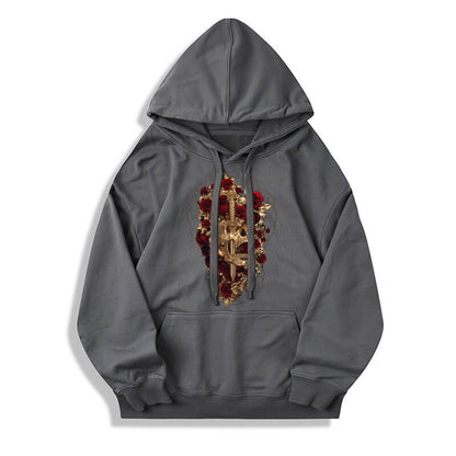 Skull Dagger Rose Cotton Pullover Hoodie