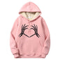 Skull Hand Love Heart Warm Fleece Sherpa Lined Hoodie