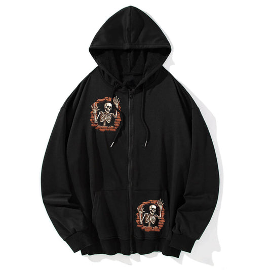 Skull In The Wall Print Gothic Hoodie Coat