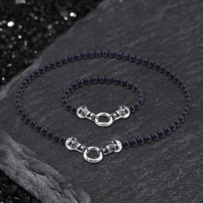 Skull Round Bead Stainless Steel Jewelry Set