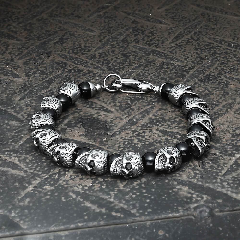 Skull Stainless Steel Natural Stone Beads Bracelet