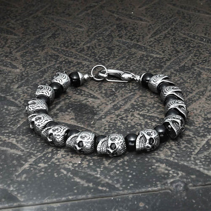 Skull Stainless Steel Natural Stone Beads Bracelet