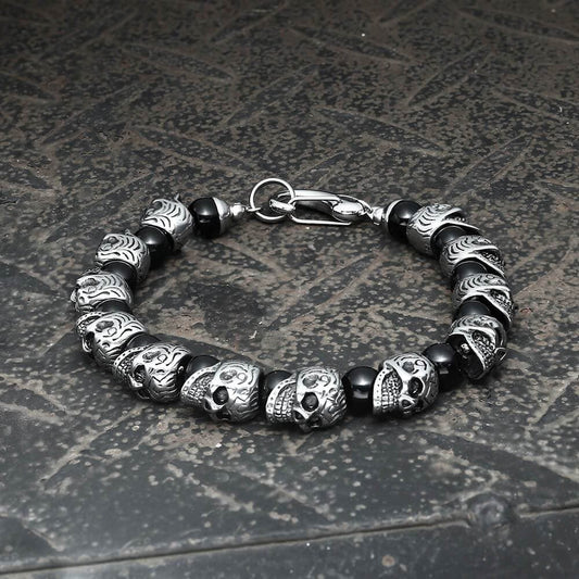 Skull Stainless Steel Natural Stone Beads Bracelet
