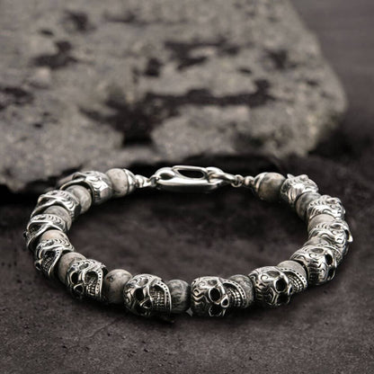 Skull Stainless Steel Natural Stone Beads Bracelet