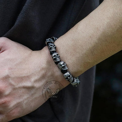 Skull Stainless Steel Natural Stone Beads Bracelet