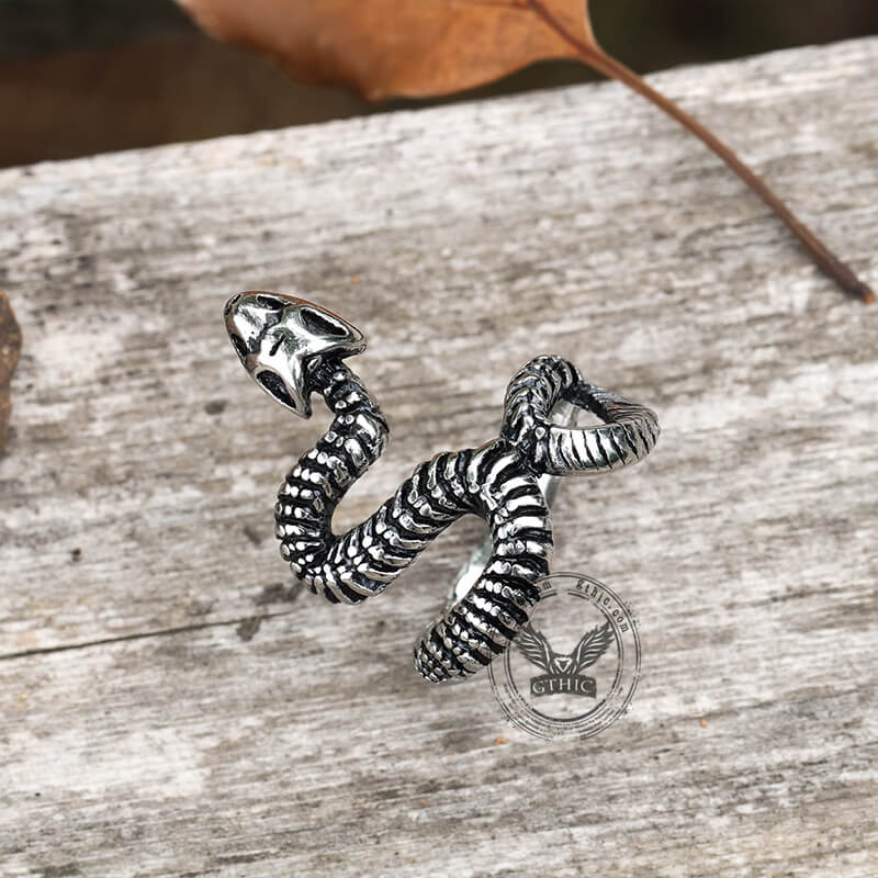 Snake Vertebrae Bone Stainless Steel Skull Ring