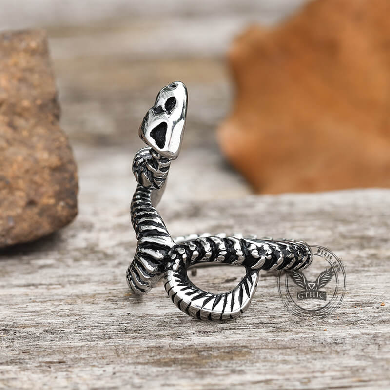 Snake Vertebrae Bone Stainless Steel Skull Ring