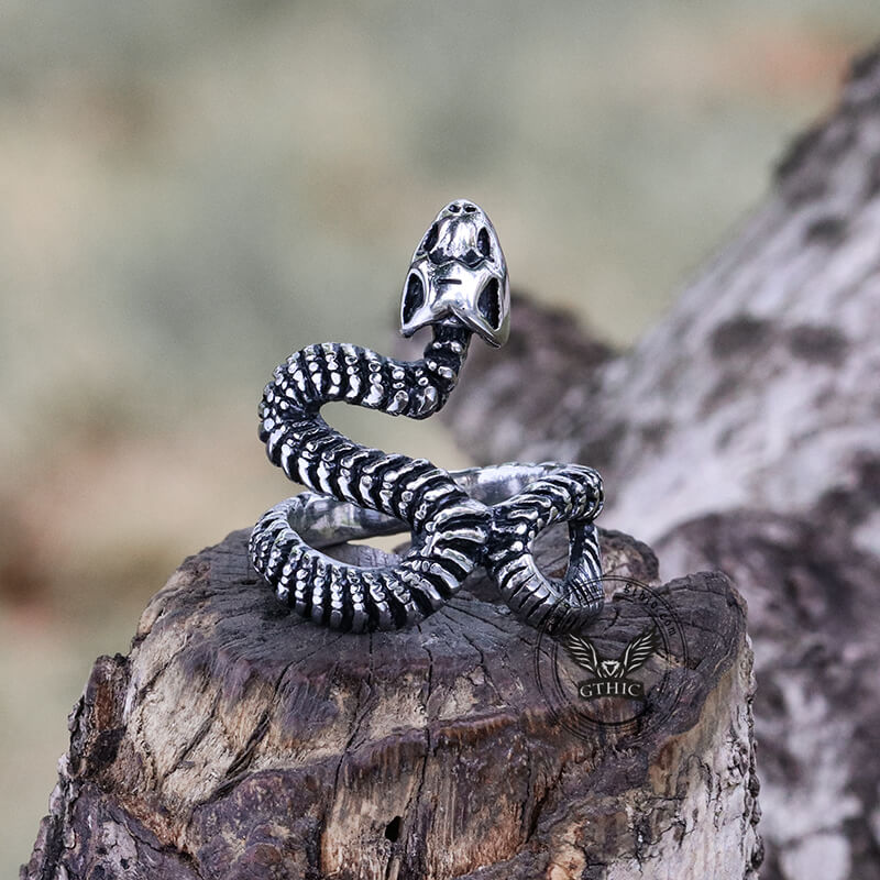 Snake Vertebrae Bone Stainless Steel Skull Ring