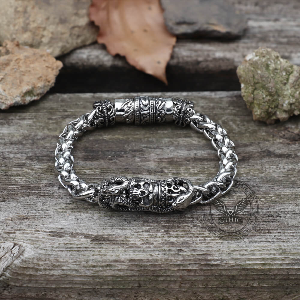 Snake Punk Stainless Steel Skull Bracelet