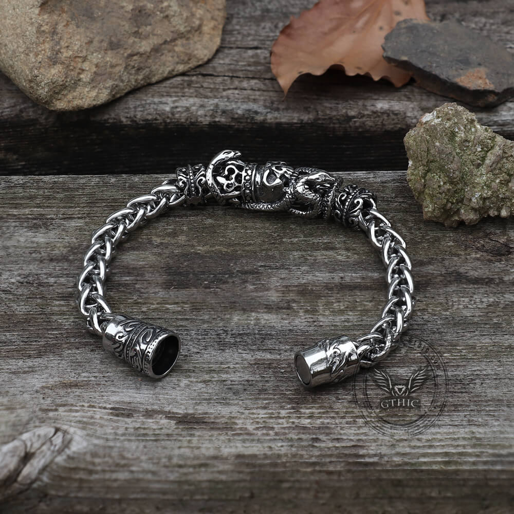 Snake Punk Stainless Steel Skull Bracelet