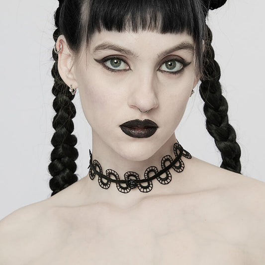 Snake Shaped Rose Lace Gothic Choker Necklace