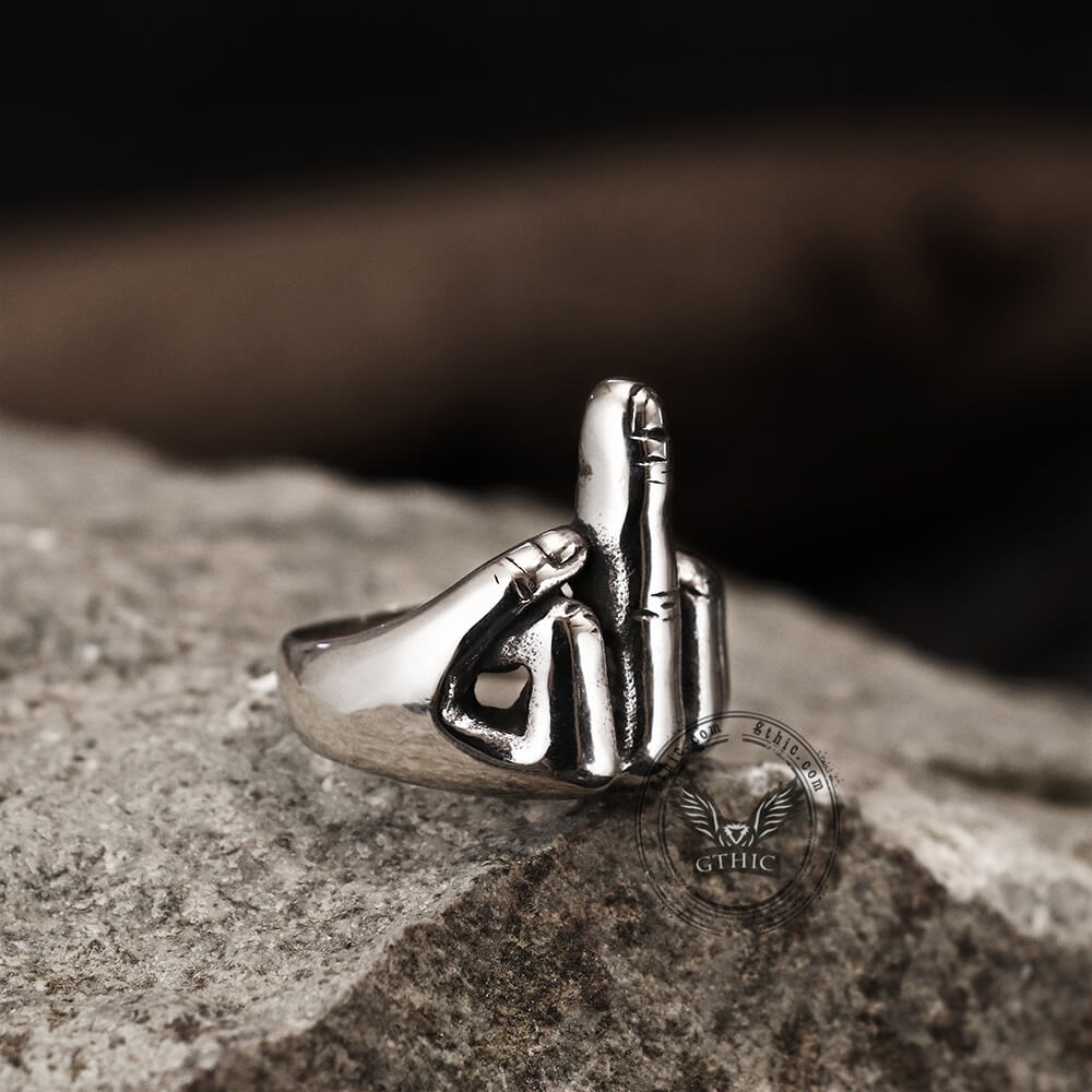 Soccer Middle Finger Stainless Steel Ring